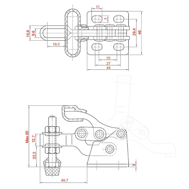 Vendita online Bloccaggio verticale base piatta braccio regolabile 150 Kg. INOX